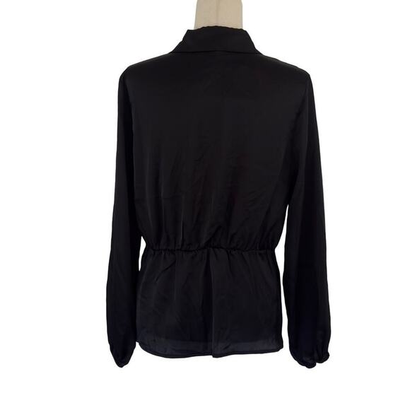 PLEIONE V-NECK TWIST FRONT COLLARED LONG SLEEVE BLOUSE IN‎ BLACK NWT SIZE SMALL - Picture 2 of 12